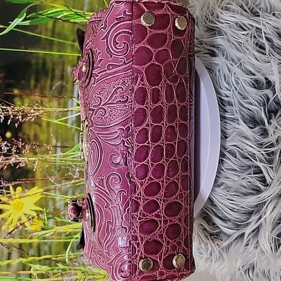 Etro Milano Embossed Leather Satchel Bag • Croc & Paisley Pattern •Made in Italy - Picture 7 of 13
